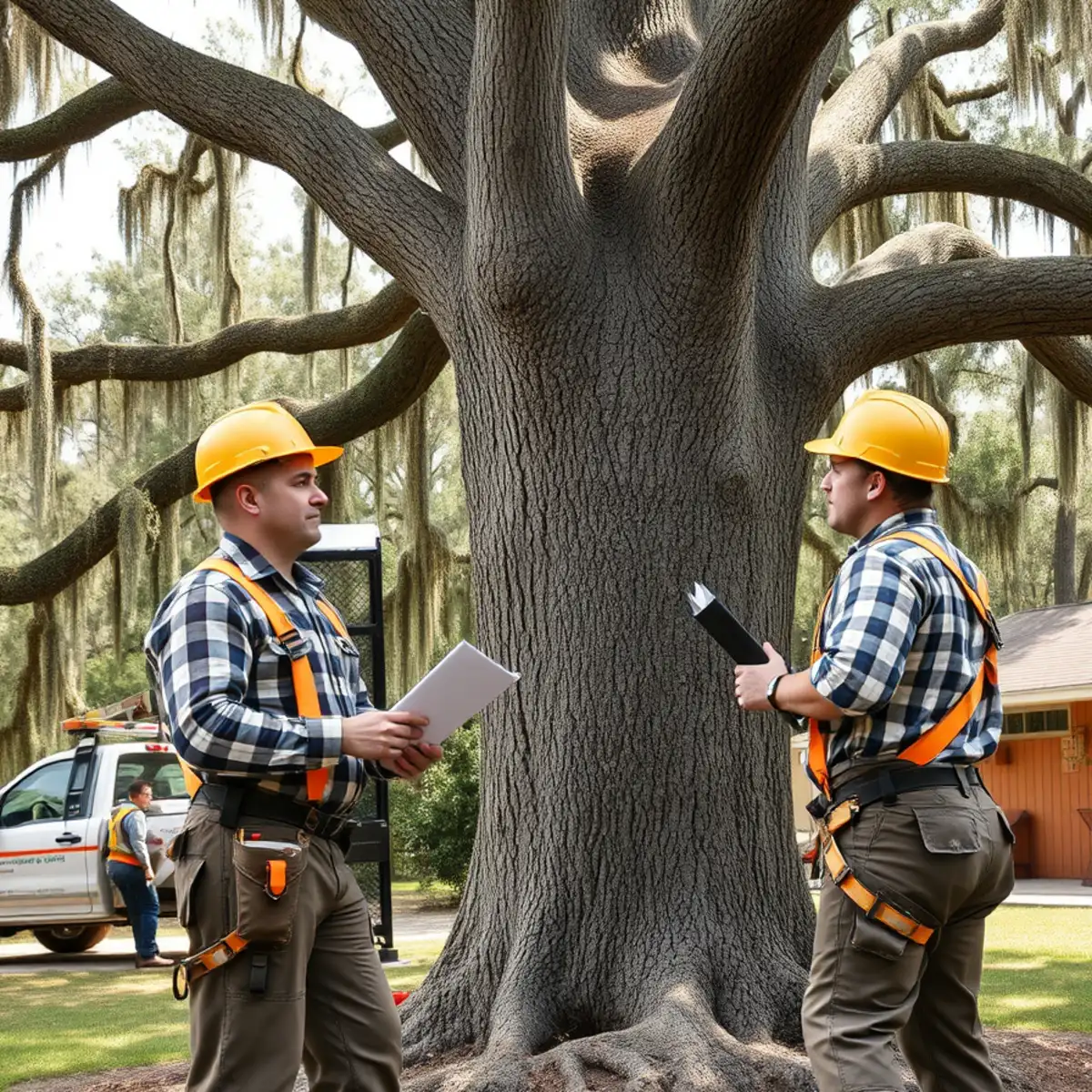 Arborist inspecting a live oak in Savannah, GA for the tree care blog