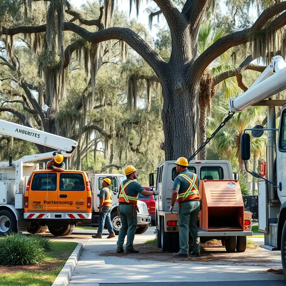 Crew performing scheduled tree maintenance at a commercial property in Savannah, GA