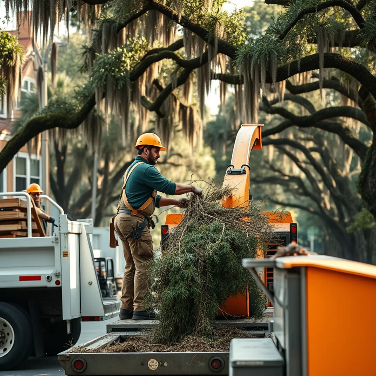 Local tree crew at work on a live oak in Savannah, GA