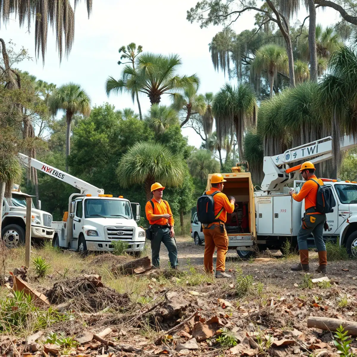Crew clearing a wooded lot for construction near Savannah, GA