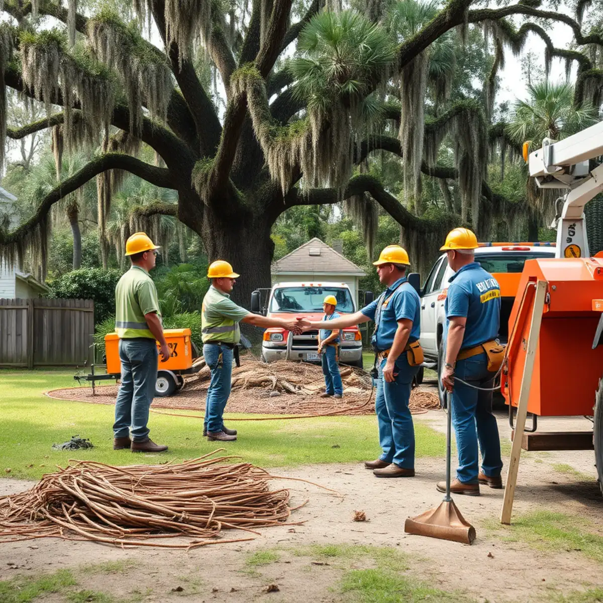 Completed tree removal and clean yard at a satisfied customer's home in Savannah, GA
