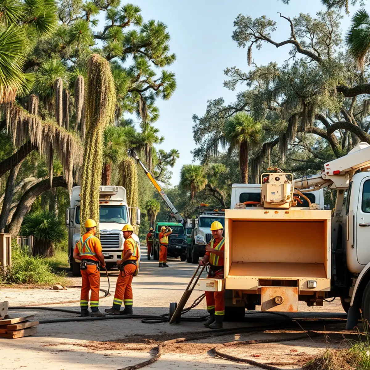 Tree service crew working in Darien, GA
