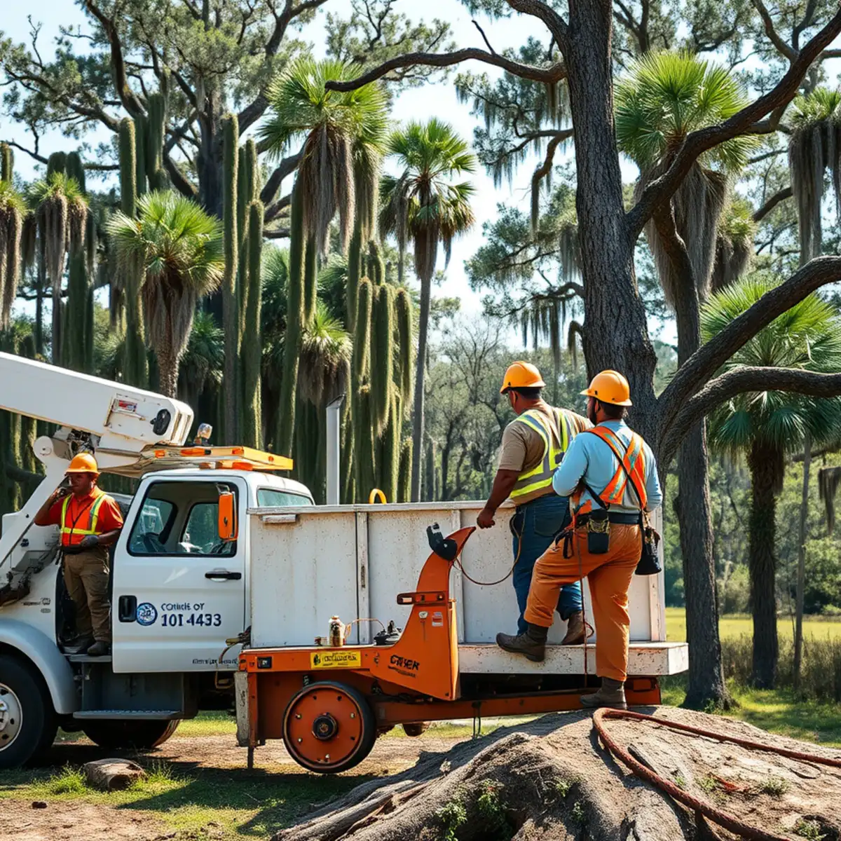 Tree service crew working in Woodbine, GA
