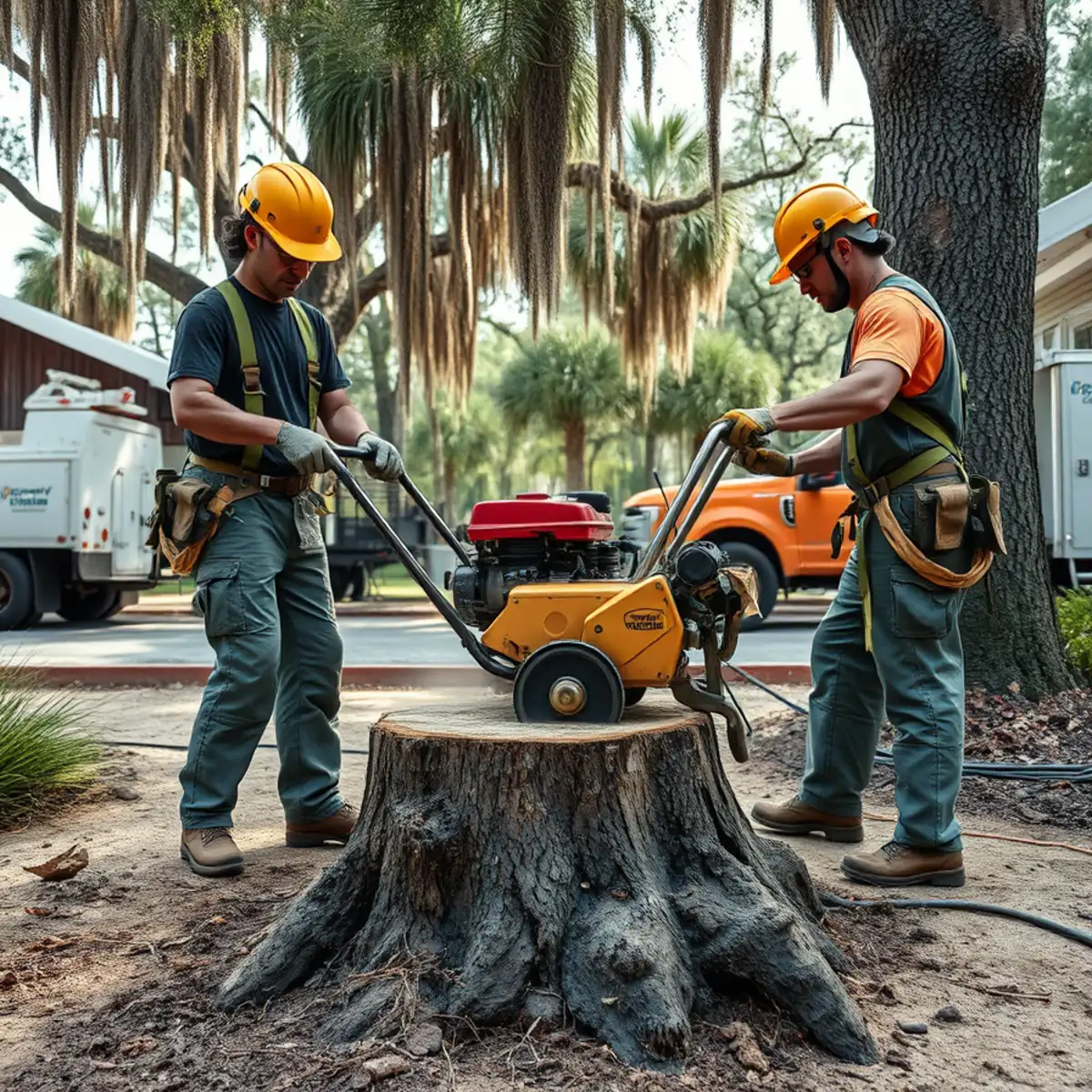 Stump grinder removing a tree stump below grade in Savannah, GA